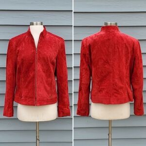 Vintage 90s y2k Red Suede Leather Scuba Racer Racing Moto Punk Car Coat Jacket L